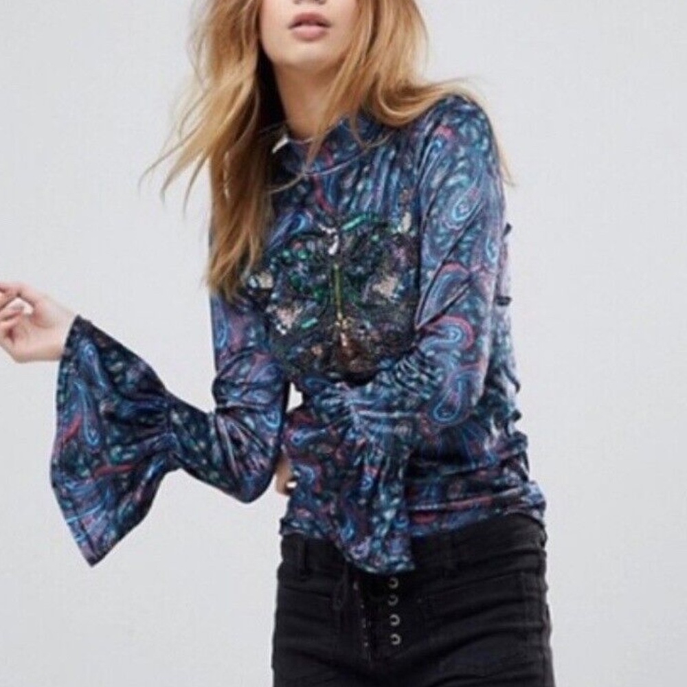 Free People We the Free L'Amour Velvet Embellished Tee